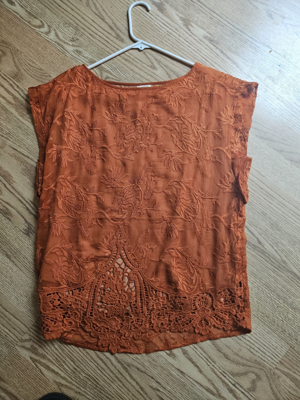 Embroidered Orange Lace-Hem Women's Blouse